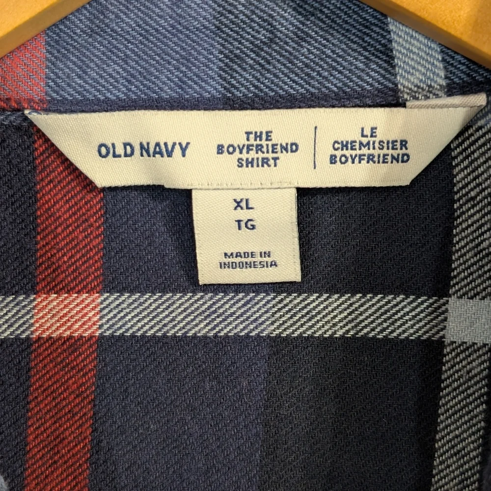 Old Navy Flannel Shirt Women's XL Blue Plaid "The Boyfriend Shirt" - Picture 6 of 9